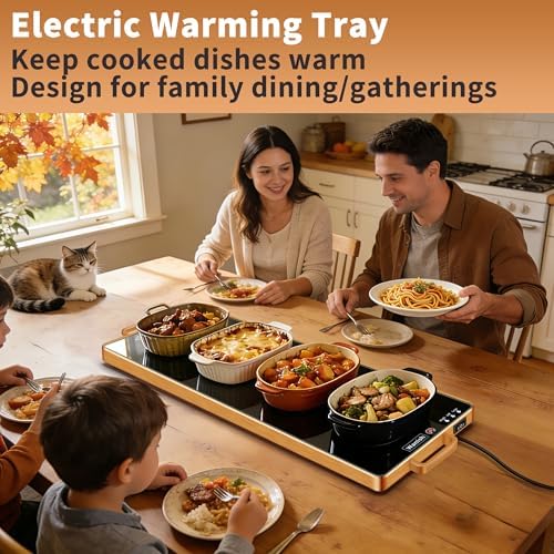 Electric Warming Tray,XL 32"x12",Tempered Glass Warming Mat for Food,Black - Image 2