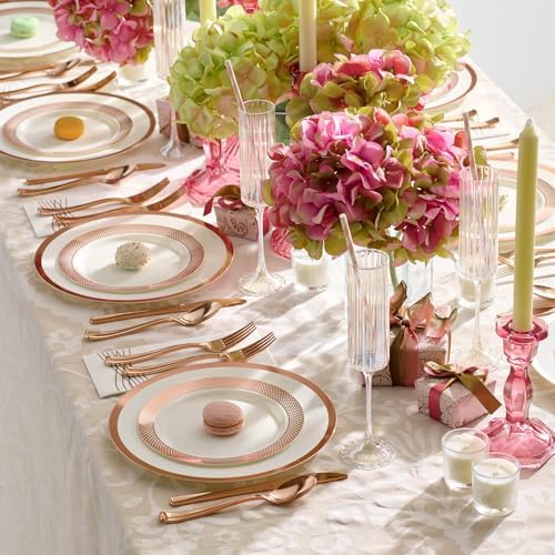 By Madee HEAVYWEIGHT Rose Gold Fancy Disposable Dinnerware Set, 175 Pc - Image 2