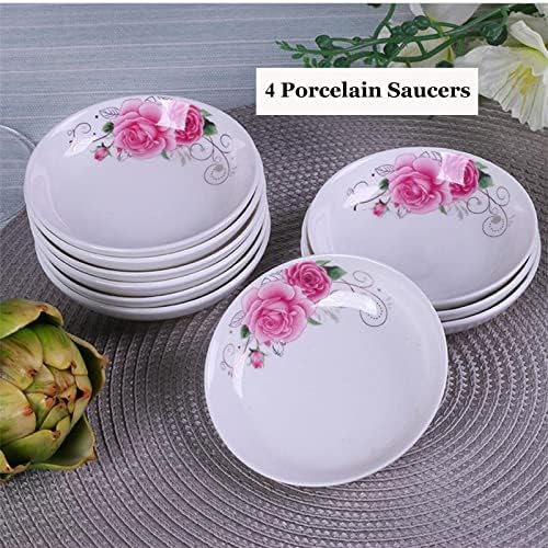 4-Pack Flower Pattern Ceramic Saucer Dishes, 4-Inch Side Dishes for Sushi, Snack, and Seasoning - Image 6