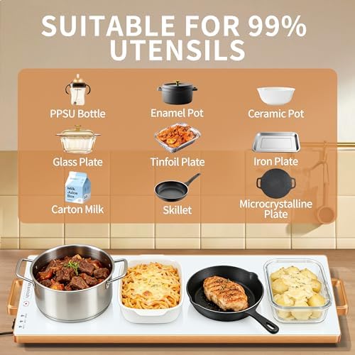 Electric Warming Tray,XL 32"x12",Tempered Glass Warming Mat for Food,White - Image 5