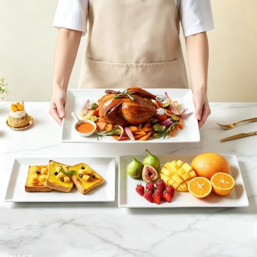 MIECOO Large Serving Platters, 16/14/12 Inch White Serving Trays Set, Rectangular Porcelain Plates for Party, Wedding, Birthday, Entertaining, Food, Appetizer, Fruit, Sushi, Dessert, Set of 3 - Image 4