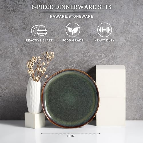 HaWare Stoneware Salad Plates Set of 6, 7.9” Heavy Duty Ceramic Plates, Reactive Glaze Dinnerware for Home Restaurant, Chip and Scratch Resistant, Microwave and Dishwasher Safe, Reactive Moss Green - Image 2