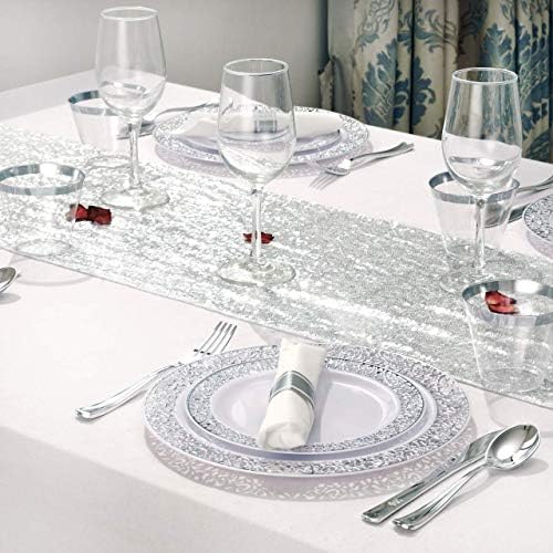 WELLIFE 700 Pieces Silver Disposable Plastic Dinnerware, Includes:100 Dinner Plates, 100 Dessert Plates, 100 Cups, 400 Pre Rolled Napkins with Silver Cutlery - Image 5