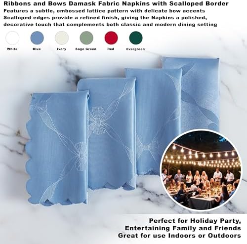 Newbridge Holiday Ribbons Bows Blue Napkins, Set of 4 - Image 2