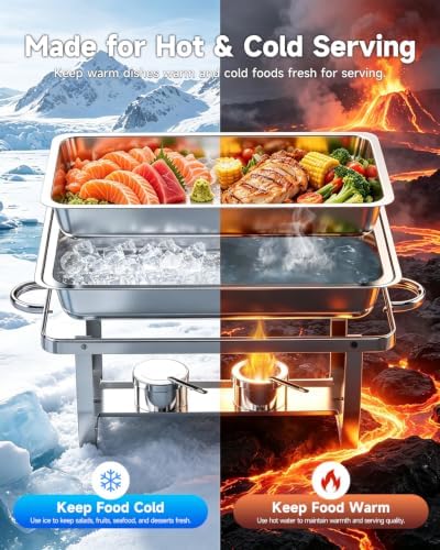 Chafing Dishes for Buffet, 4 Pack 9QT Stainless Steel Rectangular Buffet Servers and Warmers, Buffet Warmer Set with 4 Serving Tongs&Spoons, Food Warmers for Parties, Weddings, Catering Events - Image 2