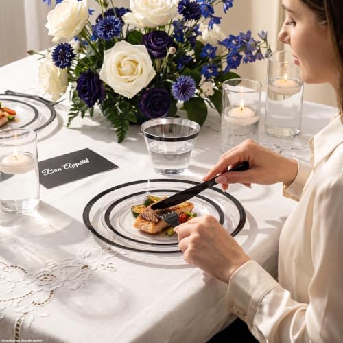 I00000 210 Pcs Clear and Black Plastic Plates, Disposable Dinnerware Set - Image 5