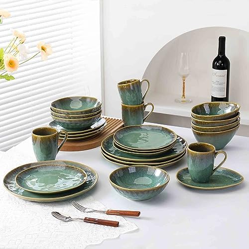 Henten Home Ceramic Dessert Plates, 8.5 Inch Salad Plate Set of 4, Porcelain Snack Serving Dishes for Cake, Kitchen, Microwave & Dishwasher Safe, Reactive Glaze (Green) - Image 6