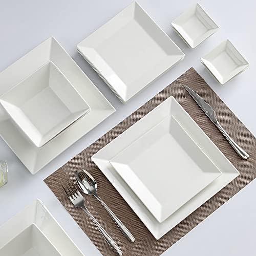 Porlien Off-White Porcelain Dinnerware Set (16 Piece Dinnerware Set), Square Dishes Set for 4 Persons, Chip Resistant Dinnerware Set, Square Plates and Bowls Sets, Durable Everyday Dishes - Image 4
