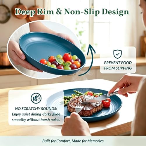 Homienly Unbreakable Salad Plates 12 PCS Wheat Straw Deep Plates 9 Inch Plastic Plates for Dessert, Bread & Butter, Breakfast Kitchen Plates for Camping Microwave & Dishwasher Safe Plates (Blue) - Image 5