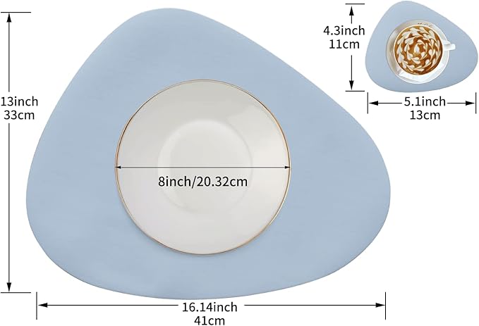 Faux Leather Heat Resistant Placemats for Dining Table Set of 2 and Coasters, Waterproof Wipeable Washable Dinner Table Mats, Easy to Clean Anti-Slip Place Mats Nordic Style, Light Blue