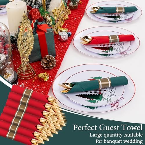 Supernal 240pcs Pre Rolled Plastic Silverware with Red and Green Napkins - Image 4