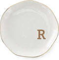 Initials Ring Dish Jewery Tray with Personalized R-Monogrammed Gifts Wedding Engagement for Women Friends Sister,Ceramic White