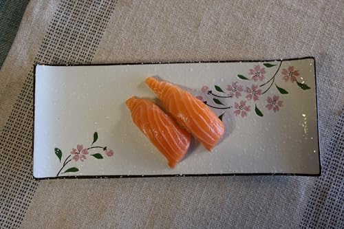 12" Rectangular Plates - Long Serving Trays for Sushi, Pasta, Chips, Appetizer, Cake - Ceramic Rectangle Platter for Party, Restaurant, Banquet (4Pack, Pink Sakura) - Image 3