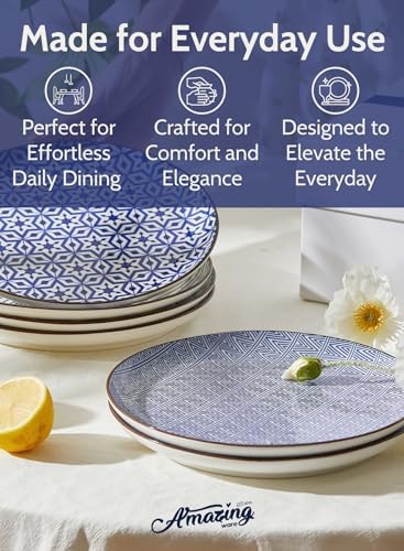 Porcelain Dessert Plates Appetizer Plates, Salad Plates, Small Plates - Dishwasher, Microwave, Oven Safe (Vintage Blue, 8 Inch) - Image 4