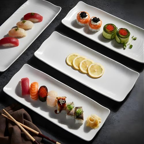 TP 16" Melamine Serving Platters Set of 3, White Rectangular Trays - Image 4