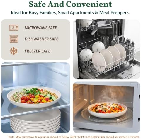 Homienly Wheat Straw Plates 9 inch Deep Dinner Plates 6 PCS Unbreakable Salad Plates for Kitchen, Camping, RV, Reusable Plastic Plates for Dessert, Bread & Butter Microwave and Dishwasher Safe (White) - Image 6
