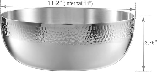 150oz Stainless Steel Hammered Salad Bowl, Large Fruit Popcorn Serving Bowl