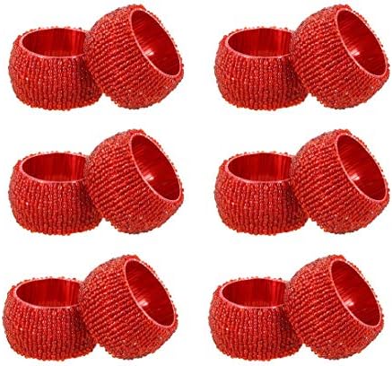 COTTON CRAFT Glitz Handmade Beaded Napkin Rings - Set of 12 - Red by COTTONCRAFT