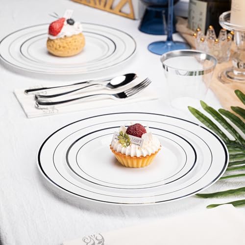 N9R 700PCS White and Silver Plastic Plates, Disposable Dinnerware Set - Image 6