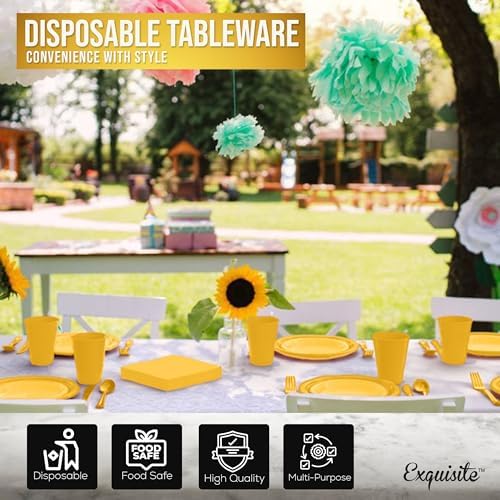 Exquisite 350 Pcs Yellow Plates and Napkins Party Supplies Plate Sets - Image 5