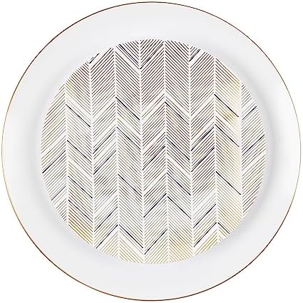 PLASTICPRO 64 Pack Elegant Disposable Plastic Plates Combo Set Includes 32 Dinner Plates and 32 Salad Plates Heavy Duty Fancy Party Plates Gold and Black Zig Zag Design - Image 6