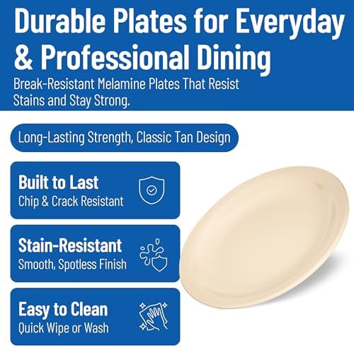 Carlisle FoodService Products Kingline Reusable Plastic Plate Appetizer Plate for Home and Restaurant, Melamine, 5.5 Inches, Tan, (Pack of 48) - Image 3