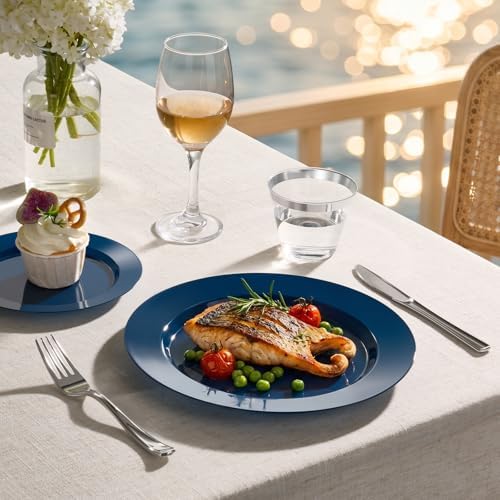 BESTVIP 200 Pack Premium Navy Blue Plastic Plates - Image 4