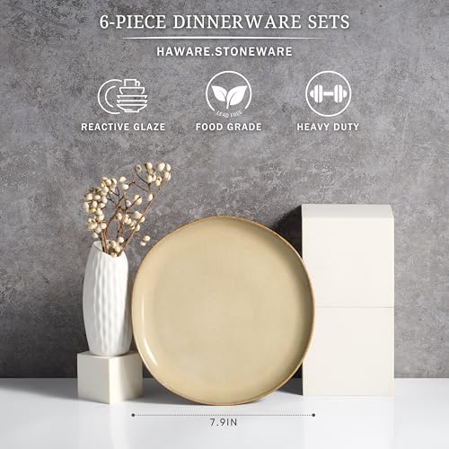 HaWare Stoneware Salad Plates Set of 6, 7.9” Heavy Duty Ceramic Plates, Reactive Glaze Dinnerware for Home Restaurant, Chip and Scratch Resistant, Microwave and Dishwasher Safe, Reactive Sandy Khaki - Image 2