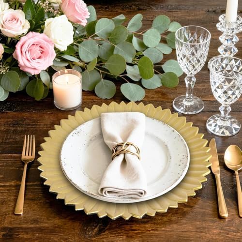 MAONAME Gold Charger Plates Set of 12, Plastic Chargers with Sunflower Rim - Image 2