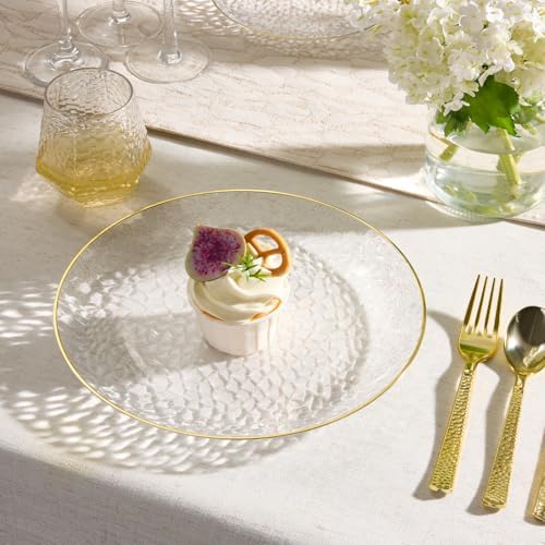 realluck 100Pcs Clear and Gold Rim Hammered Disposable Plastic Plates - Image 2