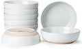 Pasta Bowls Set of 8, 34oz Speckled Ceramic Bowls Set for Serving Salad, Pasta, Soup, Dinner, 8" Wide and Deep Bowls, Dishwasher & Microwave Safe, Matte Terracotta Base (Gray White)