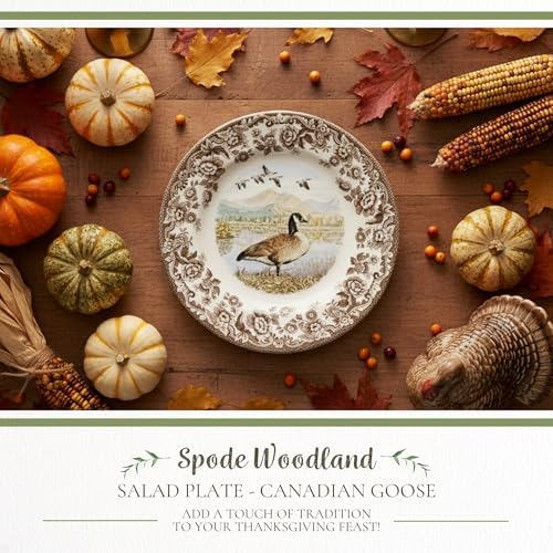 Spode Woodland Canadian Goose Salad Plate - 8" Fine Earthenware with British Flowers Border for Appetizers, Salads, Desserts - Microwave, Oven, Freezer, Dishwasher Safe, Made in England - Image 2