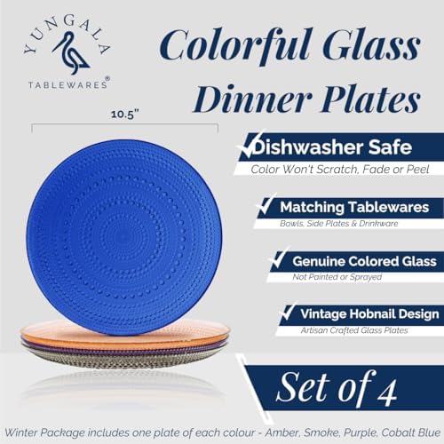 Dinner Plates Set 4 10.5 Inch Smokey Black Purple Amber Cobalt Blue - Image 2