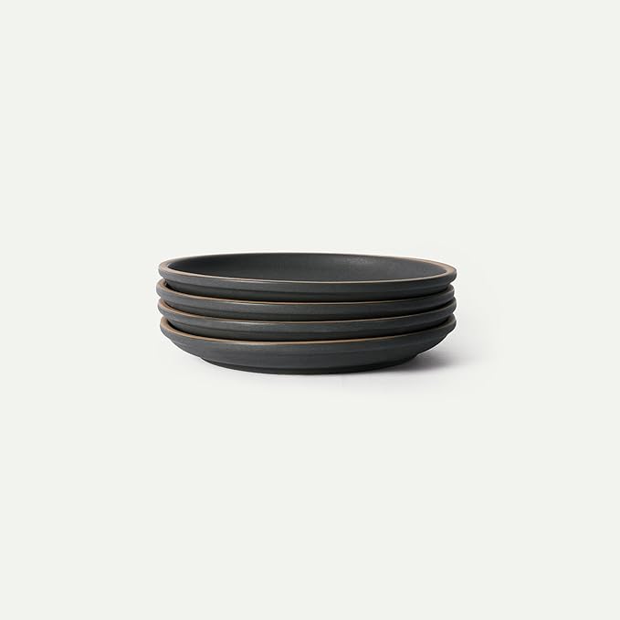 MORA Large Plates Set of 4, 10.5 inch Ceramic Pottery Dinner Plates - Microwave, Oven and Dishwasher Safe - Liquorice