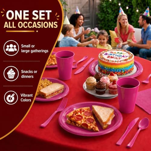 Exquisite 350 Pcs Hot Pink Plates and Napkins Party Supplies Plate Sets - Image 6