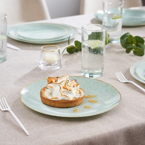 PLASTICPRO 64 Pack Elegant Disposable Plastic Plates Combo Set Includes 32 Dinner Plates and 32 Salad Plate Heavy Duty Fancy Party Plate Green Granite Plates with Gold rim - Image 6