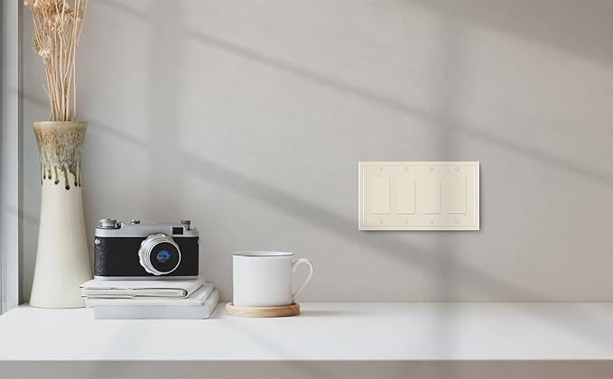 Henne Bery Modern Edge Decorative Wall Plate Switch Plate Outlet Cover, Durable Solid Zinc Alloy (Quad Decorator, Light Almond)