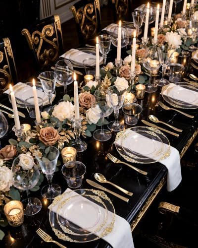 Nervure 600Pcs Clear and Gold Plastic Plates, Dinnerware Set for 100 Guests - Image 6