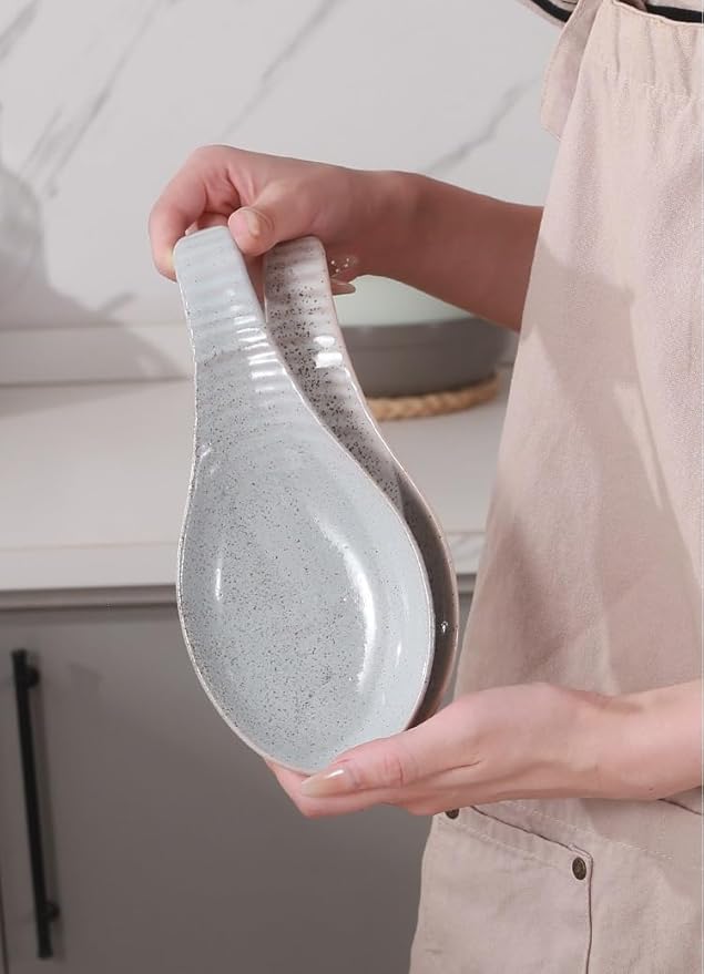 Spoon Rest for Stove Top, Ceramic Spoon Holder for Kitchen Counter, 9 Inches Spoon Holder Utensil Rest for Cooking Christmas Housewarming Wedding Gift, Blue Pitting