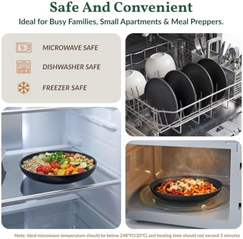 Homienly Wheat Straw Plates Unbreakable Deep Dessert Plates Set of 8 Plastic Plates Reusable Microwave Safe Plate for Kitchen Camping Party Dishwasher Safe Stackable Appetizer Plates (8in, Black) - Image 5