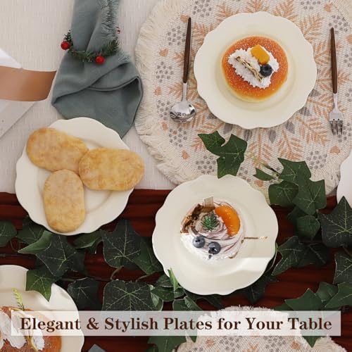 6" White Porcelain Small Dinner Plates Leave Wave Rim Set of 18 - Image 5