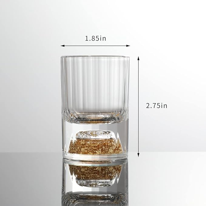 SIYOUKI Crystal Shot Glasses 1.7oz Set,Decorated With 24K Gold Leaf Flakes,Lead-Free,Handmade Set Suitable For MaoTai,Spirits,Drinks Tastin,Gift-Box Packaging (6pcs)