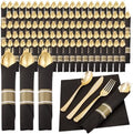 Supernal 120Pack Pre Rolled Black and Gold Plastic Silverware Set by supernal