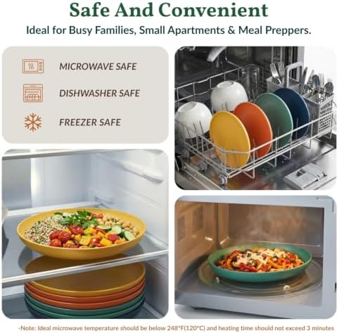 Homienly Wheat Straw Plates Unbreakable Deep Plates Set of 6 Microwave and Dishwasher Safe Bread & Butter Plates for Salad, Dinner Reuable Plastic Plates for Kitchen, Camping, RV (9 Inch, Multi) - Image 5