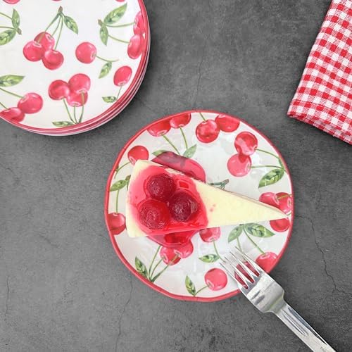 UP Cherry Melamine Round Dessert Plates, Small Serving Plates, for Appetizer, Snacks, and Side Dishes, Red, 6 Inch, Set of 4 - Image 4