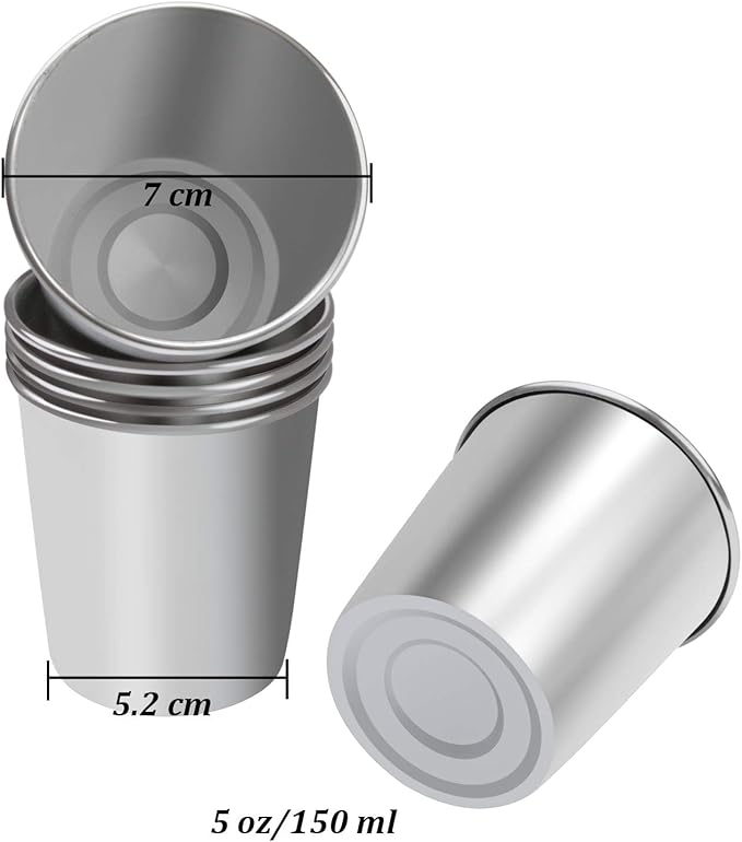 Ruisita Resinta 6 Pack 5 oz Stainless Steel Cups Metal Shatterproof Stackable Pint Drinking Cups for Kids
