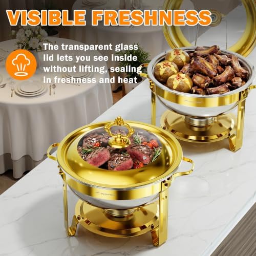 Chafing Dishes for Buffet 6QT, 2 Pack Round with Glass Lid - Image 3