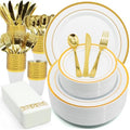 AIRE Gold White Plastic Plates Set, 175PCS Disposable Dinnerware for 25 by AIRE