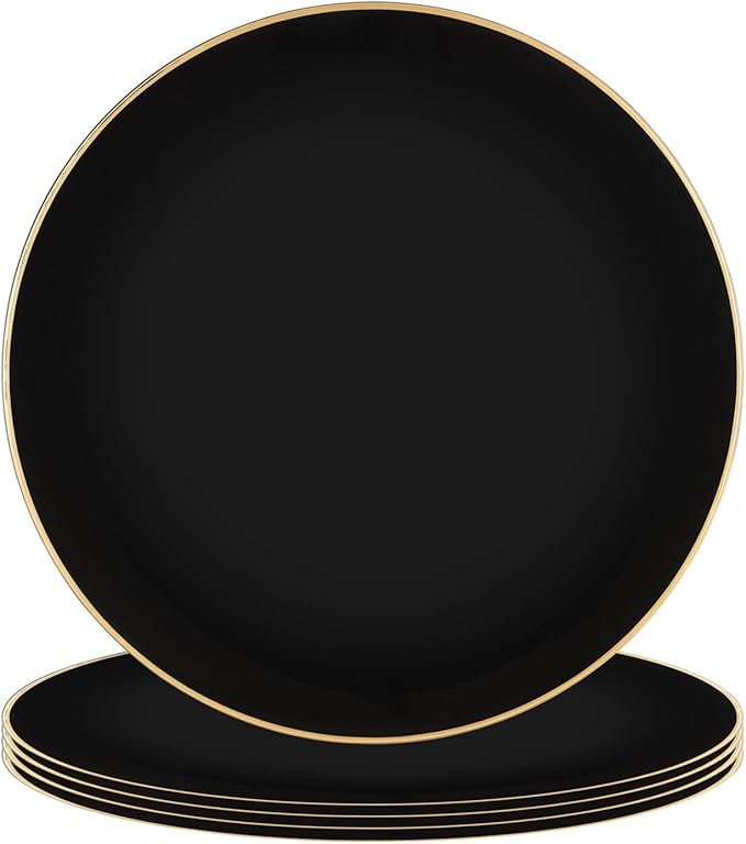 PARTY BARGAINS 13-Inch Charger Plates - 4 Pack, Organic Collection Black Gold Rim, Heavy-Duty Disposable Chargers for Elegant Dining - Ideal for Weddings and Formal Events