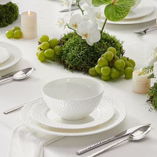 KINGSTONE 12Pcs Hammered Rim White Bone China Set, Service for 4 - Image 6